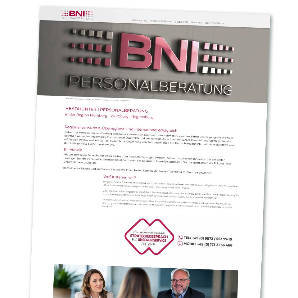 Website BNI Personalberatung GmbH in Heilsbronn bei Nürnberg bei 