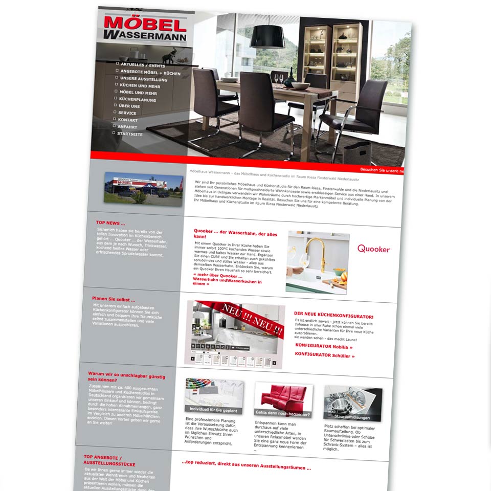 Website Möbelhaus Wassermann GmbH in Uebigau  bei bei Torgau Finsterwalde Herzberg